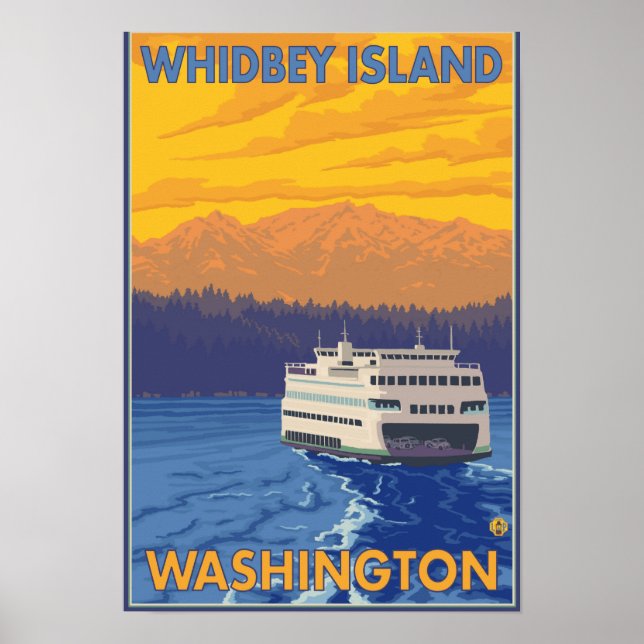 Poster Ferry and Mountains - Whidbey Island, Washington (Devant)