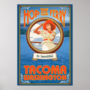Poster Ferry d'équitation de femme - Tacoma, Washington