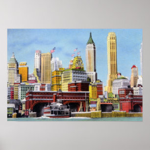 Poster Ferry et horizon de New York City Staten Island