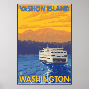 Poster Ferry et montagnes - île de Vashon,