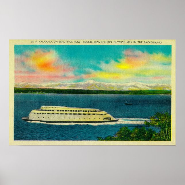 Poster Ferry Kalakala, Puget Sound, Monts Olympiques (Devant)
