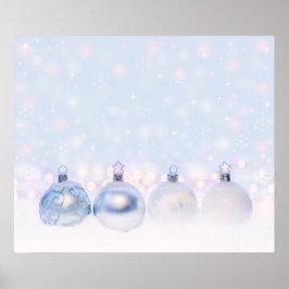 Poster Festif boules de Noël en argent sur la neige