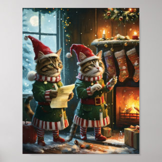 Poster Festif Elfes de Noël se préparant pour Père Noël