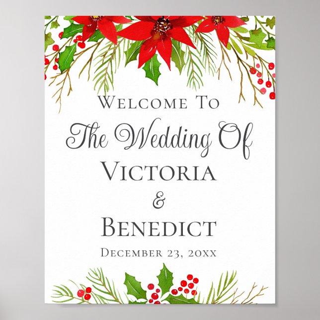 Poster Festif Mariage de Noël Poinsettia Personnalisé (Devant)