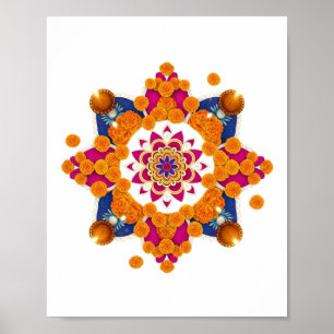 Poster Festif Marigold & Diya Rangoli Wall Art