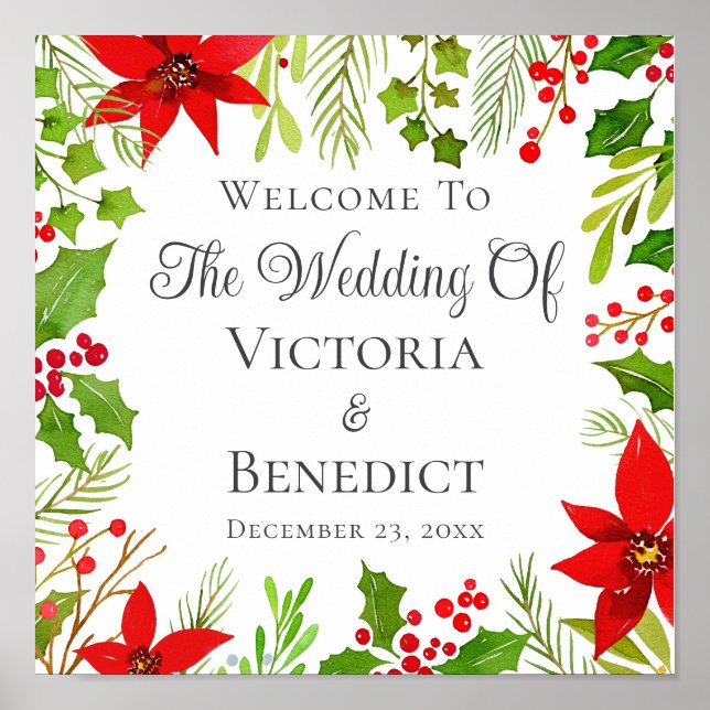 Poster Festif Noël Mariage Floral Custom Welcome (Devant)