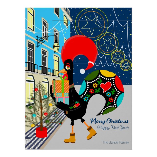 Poster Festivals de Noël avec le coq portugais (Devant)