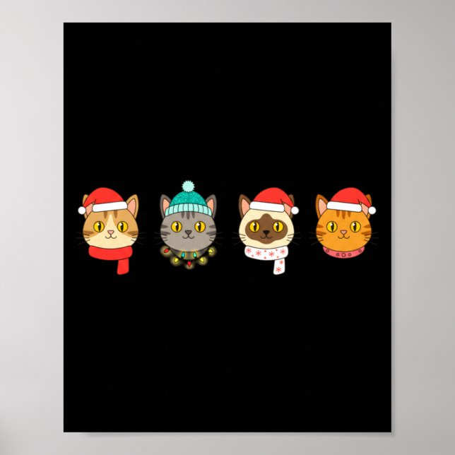 Poster Festive Cat Lineup, Holiday Cat Art Cat Lovers, Ca (Devant)