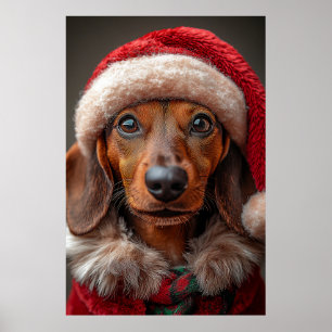 Poster Festive Dachshund à Père Noël Attire
