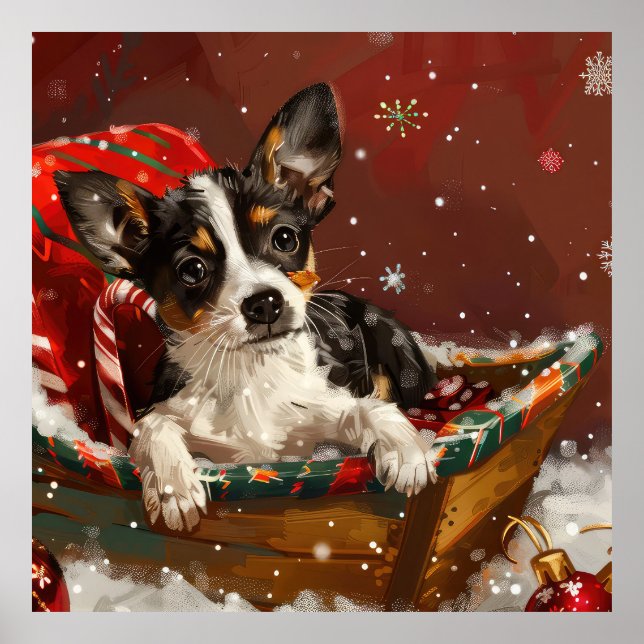 Poster Festive de Noël de chien de Rat Terrier (Devant)