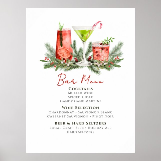 Poster Festive Drinks Christmas Cocktails Party Bar Menu (Devant)