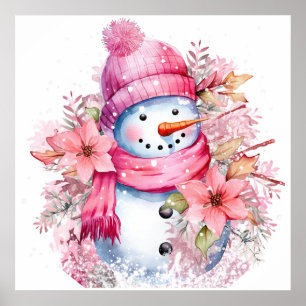 Poster Festive femme de neige rose de Noël