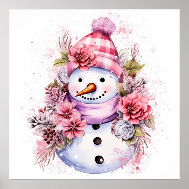 Poster Festive femme de neige rose de Noël (Devant)