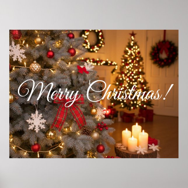 Poster Festive fir trees decorated with garlands  (Devant)