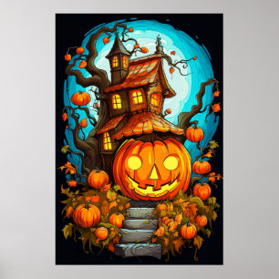 Poster Festive Haunted Treehouse   Bonne Halloween