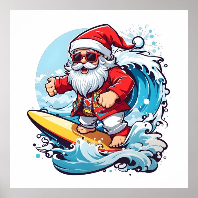 Poster Festive Santa Claus surfant Vagues de Noël (Devant)