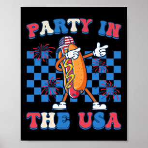 Poster Fête Aux Etats-Unis Dabbing Hot Dog 4 juillet Homm