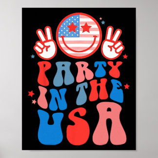 Poster Fête aux États-Unis Visage Heureux Sourire Drapeau