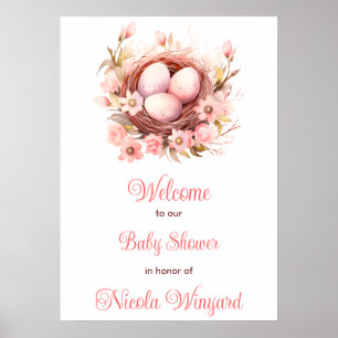 Poster Fête bébé nid d'oiseaux de printemps