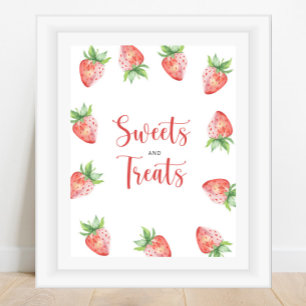Poster Fête bébé sucreries et friandises à la fraise