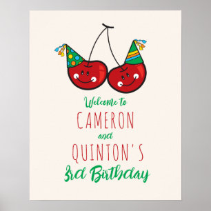 Poster Fête Cheeky Cherries Enfants Twins Anniversaire Bi
