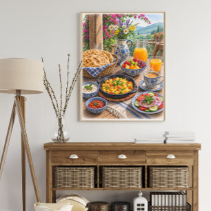 Poster Fête colorée de petit-déjeuner méditerranéen