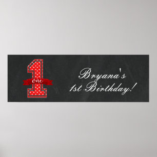 Poster Fête d'anniversaire 1 an pois rouge et blanc