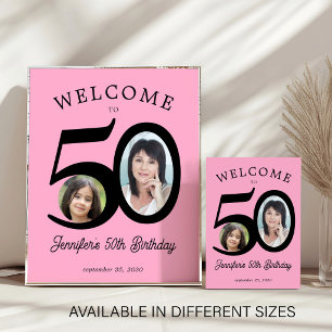 Poster fête d'anniversaire 50 ans 2 photo noir rose bienv
