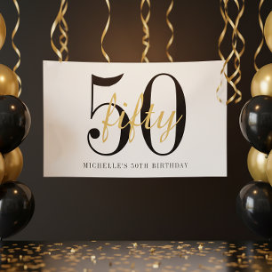 Poster Fête d'anniversaire 50 ans blanc Chic noir or