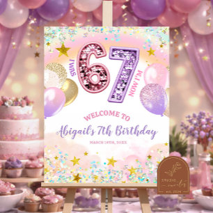 Poster Fête d'anniversaire 67 arc-en-ciel pastel pailleté