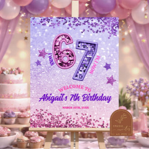 Poster Fête d'anniversaire 67 Glitter Violet Rose