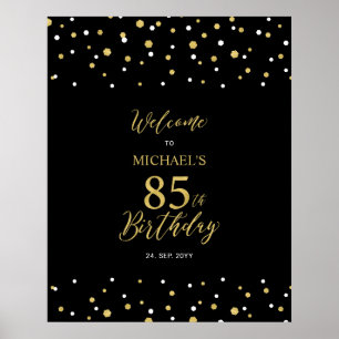 Poster Fête d'anniversaire 85 ans Bienvenue confettis Or 