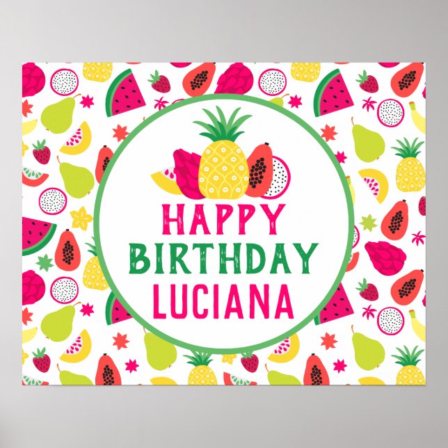 Poster Fête d'anniversaire au fruit Tutti Frutti Ananas (Devant)