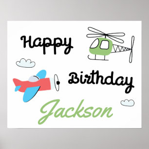 Poster Fête d'anniversaire avion et hélicoptère