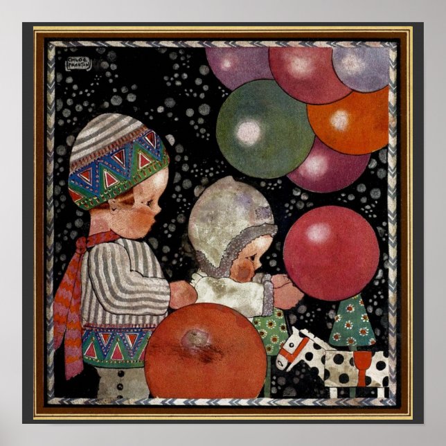 Poster Fête d'anniversaire, ballons et jouets pour enfant (Devant)