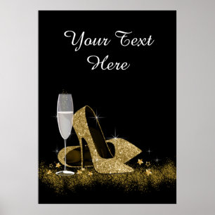 Poster Fête d'anniversaire chaussure à talon haut noir et