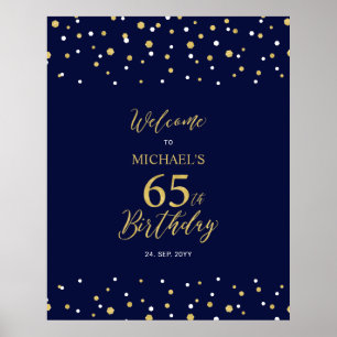 Poster Fête d'anniversaire de 65 ans Bienvenue Or et Nuit