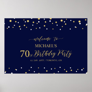 Poster Fête d'anniversaire de 70 ans Bienvenue Or et Nuit