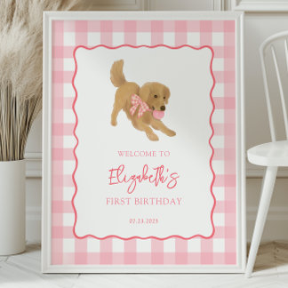 Poster Fête d'anniversaire de bienvenue pour chiot Golden