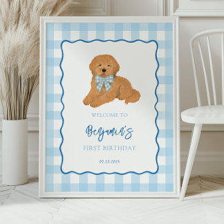 Poster Fête d'anniversaire de bienvenue pour chiot Golden