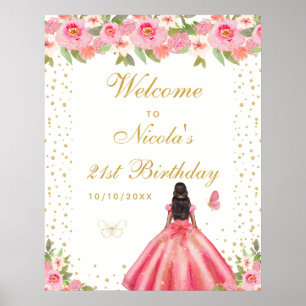 Poster Fête d'anniversaire de bienvenue pour fille à peau