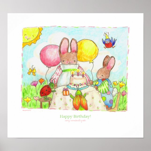 Poster fête d'anniversaire de bogue et lapin (Devant)