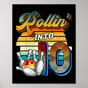 Poster Fête d'anniversaire de bowling en entrant dans 10 