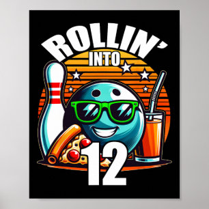 Poster Fête d'anniversaire de bowling pour 12 ans
