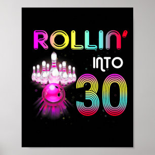 Poster Fête d'anniversaire de bowling pour les 30 ans Fêt