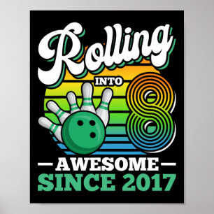 Poster Fête d'anniversaire de bowling qui entre dans sa 8