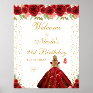 Poster Fête d'anniversaire de fille aux cheveux blond rou