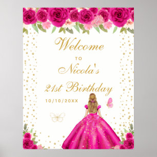 Poster Fête d'anniversaire de fille aux cheveux blonds ro