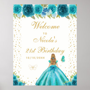 Poster Fête d'anniversaire de fille aux cheveux blonds sa