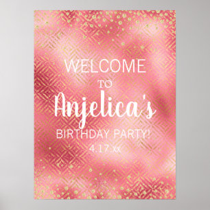 Poster Fête d'anniversaire de fille avec paillettes d'or 